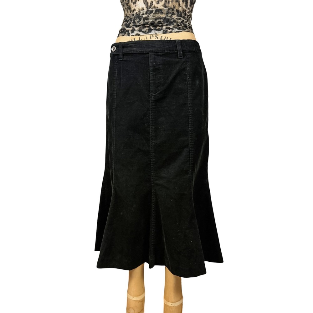 Vintage Ralph Lauren Jeans Co Black Corduroy Trumpet Mermaid Midi Skirt Size 6